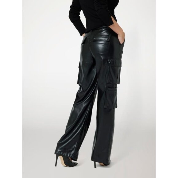 GUESS Women's Kori High-Rise Faux-Leather Cargo Pants Black Size XL MSRP $148 - Picture 3 of 4